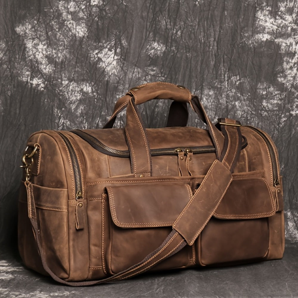 Gym Duffel Bag – Genuine Leather, Large Capacity, Multi-Pocket, for Travel & Work – detail view 2