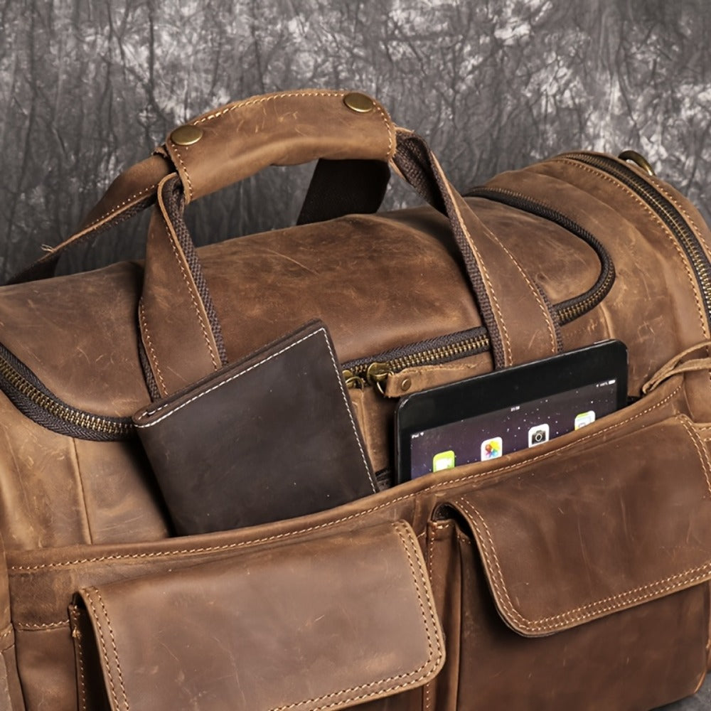 Gym Duffel Bag – Genuine Leather, Large Capacity, Multi-Pocket, for Travel & Work – detail view 26