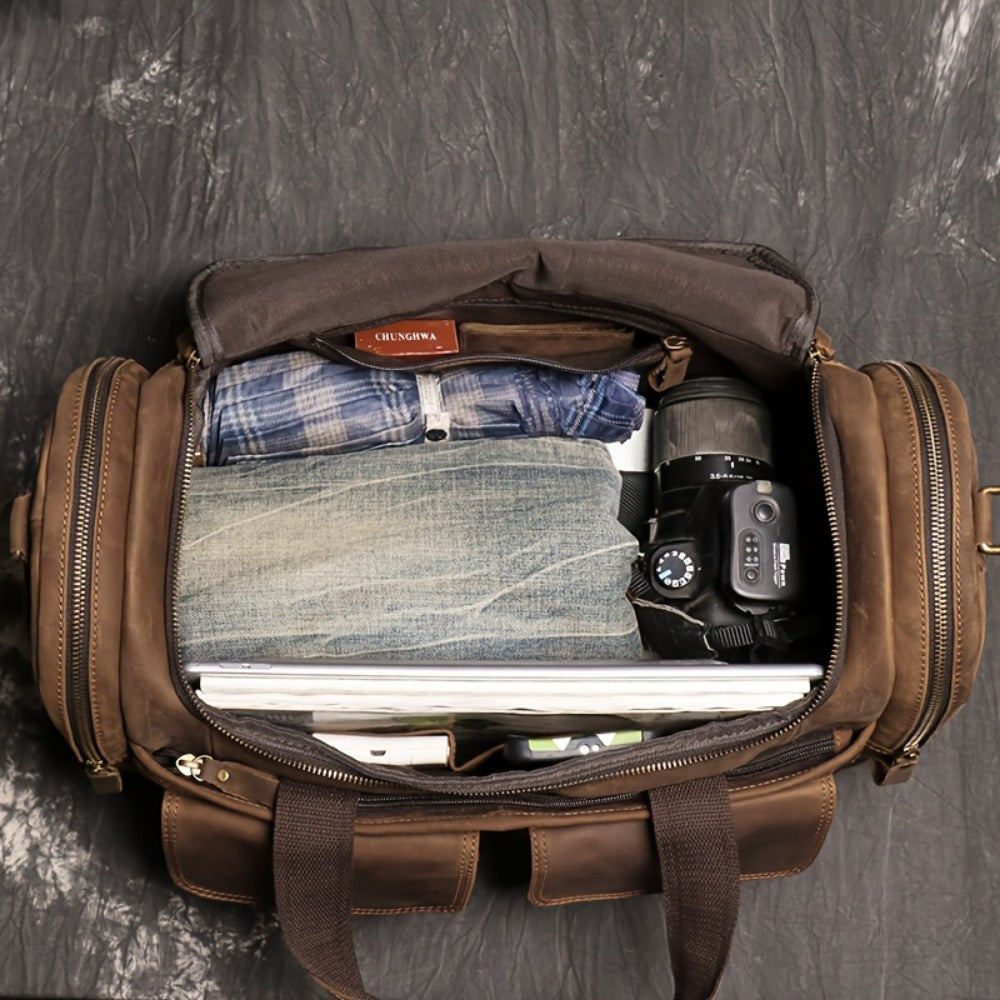 Gym Duffel Bag – Genuine Leather, Large Capacity, Multi-Pocket, for Travel & Work – detail view 5