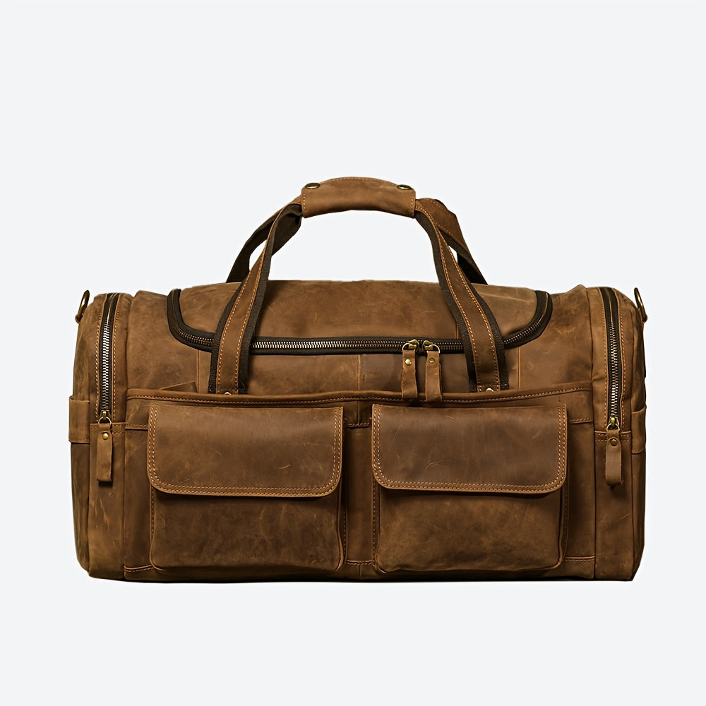 Gym Duffel Bag – Genuine Leather, Large Capacity, Multi-Pocket, for Travel & Work – front view - product view 28
