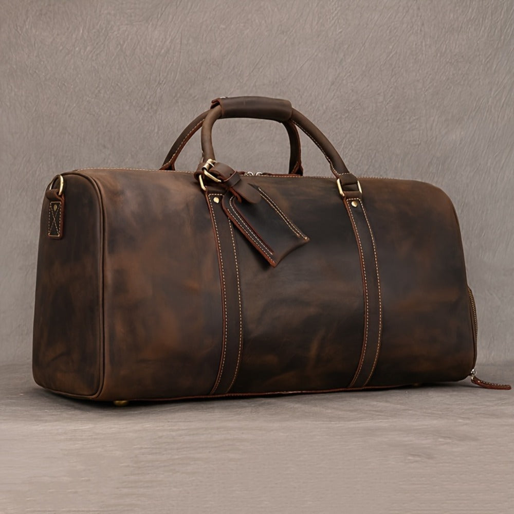 Gym Duffel Bag – for Travel, Genuine Cowhide Leather Weekender Shoe – detail view 10