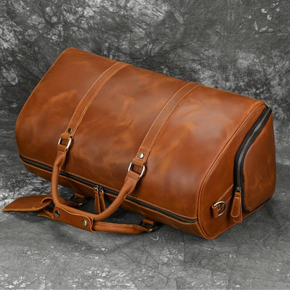Gym Duffel Bag – for Travel, Genuine Cowhide Leather Weekender Shoe – detail view 17