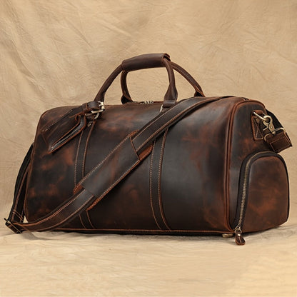 Gym Duffel Bag – for Travel, Genuine Cowhide Leather Weekender Shoe – detail view 2