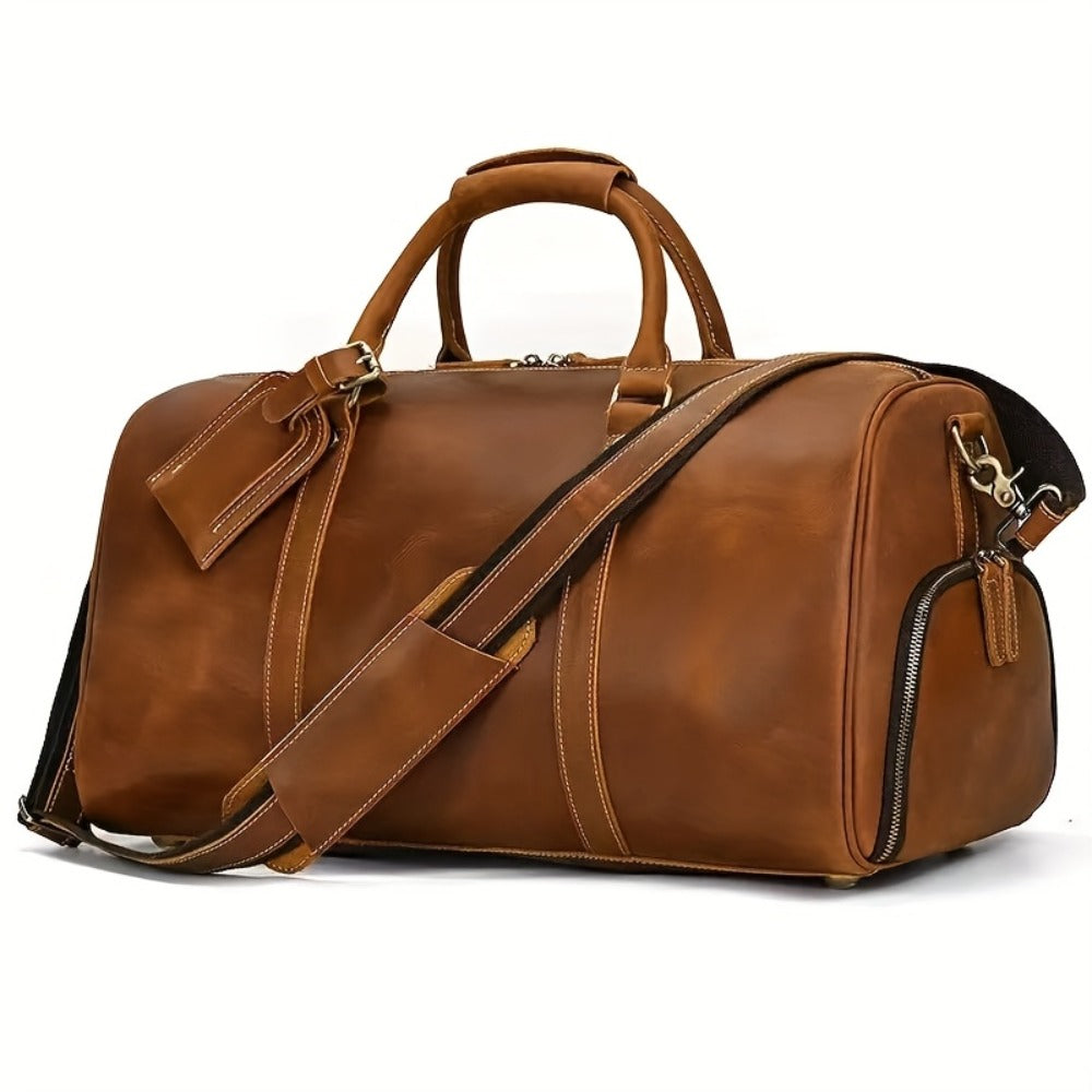 Gym Duffel Bag – for Travel, Genuine Cowhide Leather Weekender Shoe – detail view 4