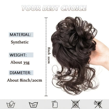 Hair Accessories - Curly Bun Donut Wig Hairpiece for Women - Synthetic Chignon Updo Accessory - product detail view 6