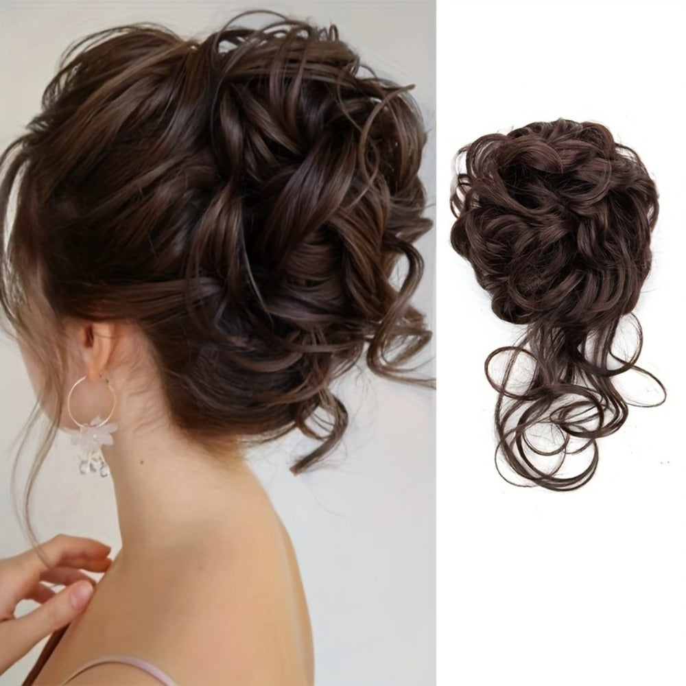 Hair Accessories - Curly Bun Donut Wig Hairpiece for Women - Synthetic Chignon Updo Accessory - product detail view 9
