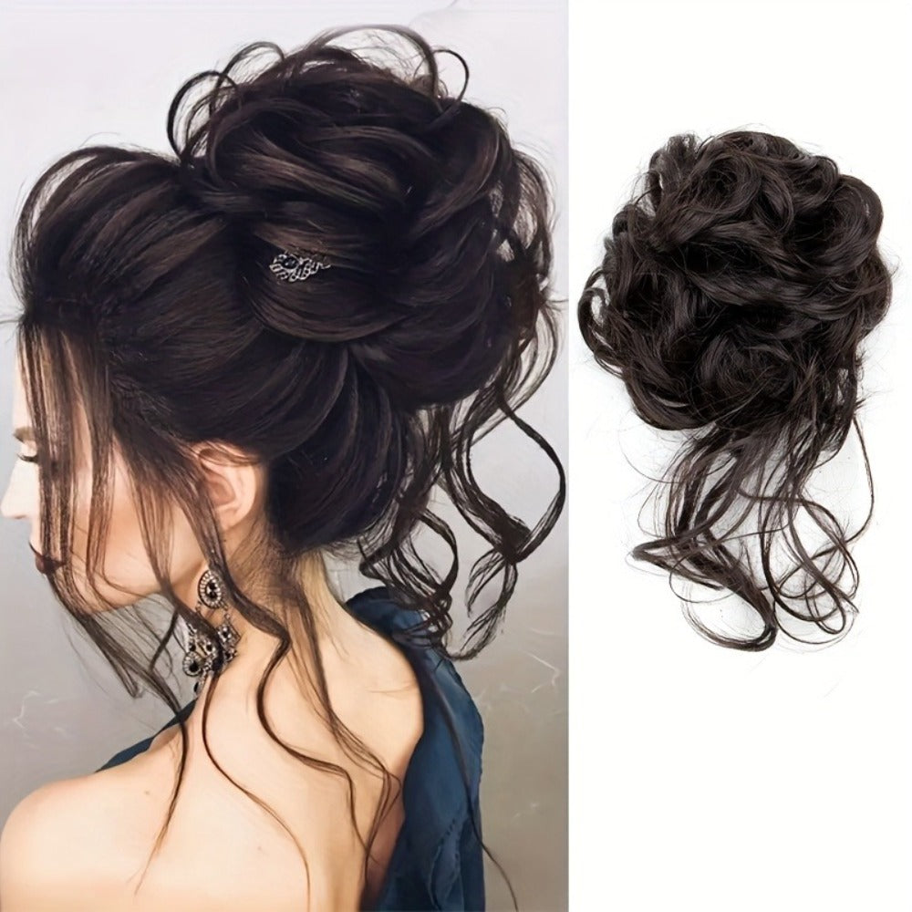 Hair Accessories - Curly Bun Donut Wig Hairpiece for Women - Synthetic Chignon Updo Accessory - product detail view 10