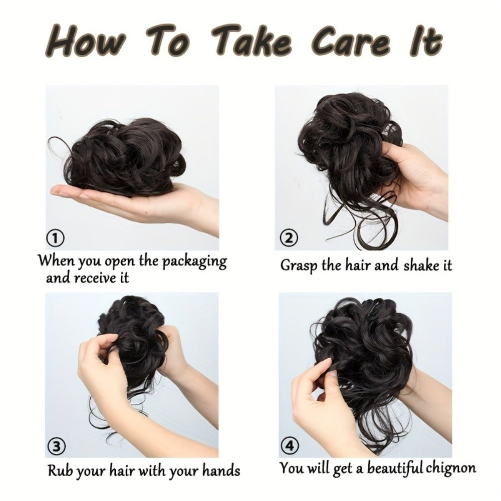 Hair Accessories - Curly Bun Donut Wig Hairpiece for Women - Synthetic Chignon Updo Accessory - product detail view 12