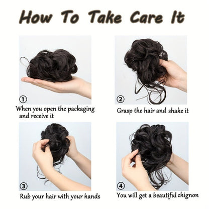 Hair Accessories - Curly Bun Donut Wig Hairpiece for Women - Synthetic Chignon Updo Accessory - product detail view 12