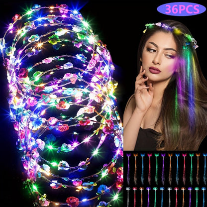 Hair Accessories - LED Light Up Set 36pcs Luminous Glow Bundle Flower Garland Crown, Fiber - product detail view 2