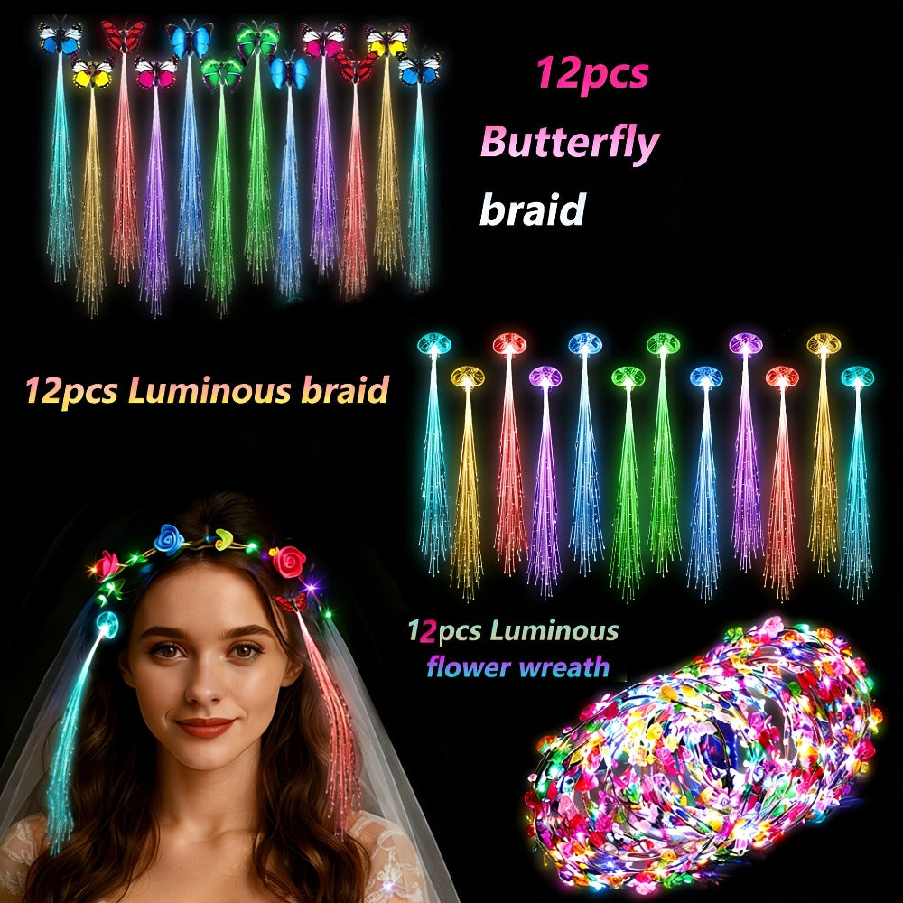 Hair Accessories - LED Light Up Set 36pcs Luminous Glow Bundle Flower Garland Crown, Fiber - product detail view 3