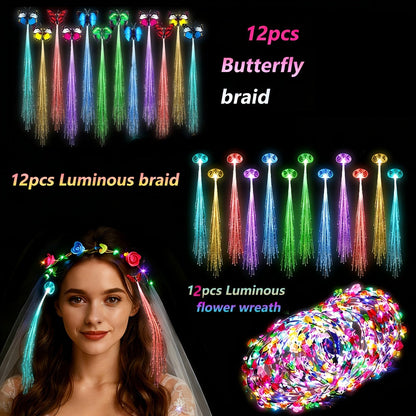 Hair Accessories - LED Light Up Set 36pcs Luminous Glow Bundle Flower Garland Crown, Fiber - product detail view 3