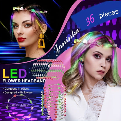 Hair Accessories - LED Light Up Set 36pcs Luminous Glow Bundle Flower Garland Crown, Fiber - product detail view 5