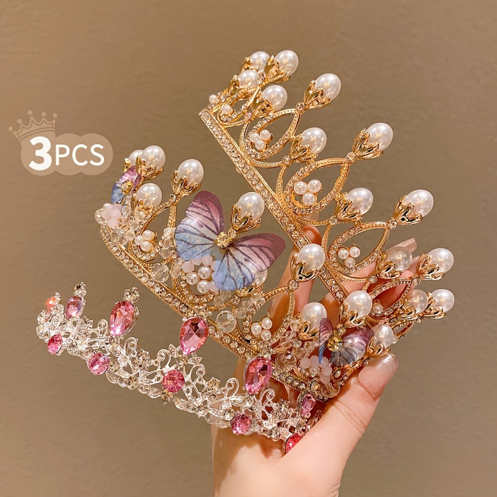 Hair Accessories - Rhinestone Crown Headband Set 3pcs - Princess Tiara Hairband for Wedding - product detail view 4
