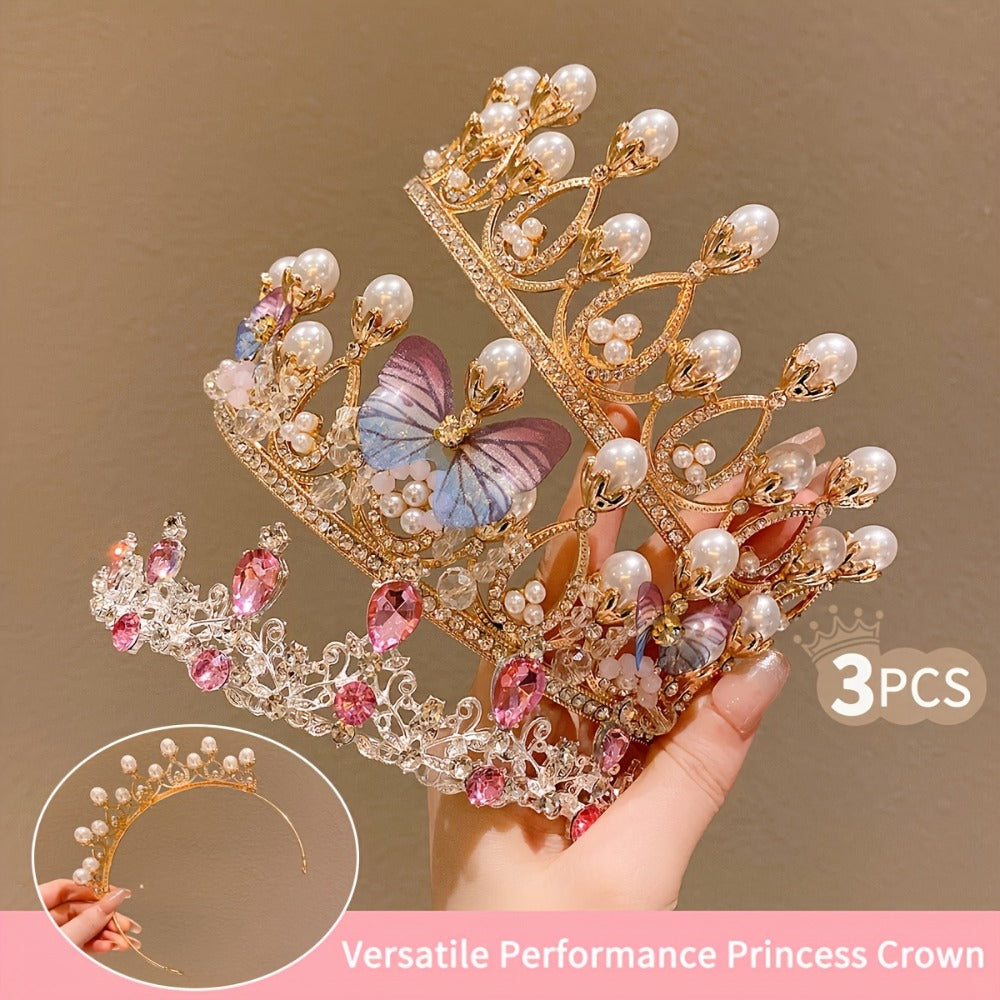 Hair Accessories - Rhinestone Crown Headband Set 3pcs - Princess Tiara Hairband for Wedding - product detail view 5