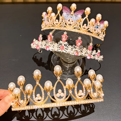 Hair Accessories - Rhinestone Crown Headband Set 3pcs - Princess Tiara Hairband for Wedding - product detail view 6