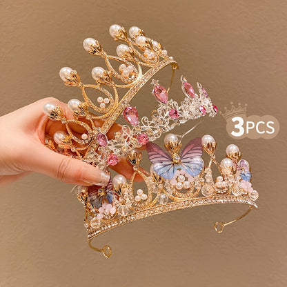 Hair Accessories - Rhinestone Crown Headband Set 3pcs - Princess Tiara Hairband for Wedding - product detail view 7