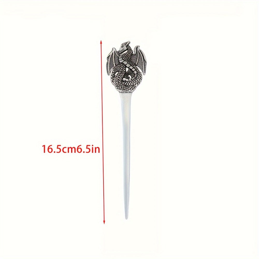 Hair Accessories - Viking Dragon Sticks for Women Set of 5 Antique Silver Metal Hairpins - product detail view 4