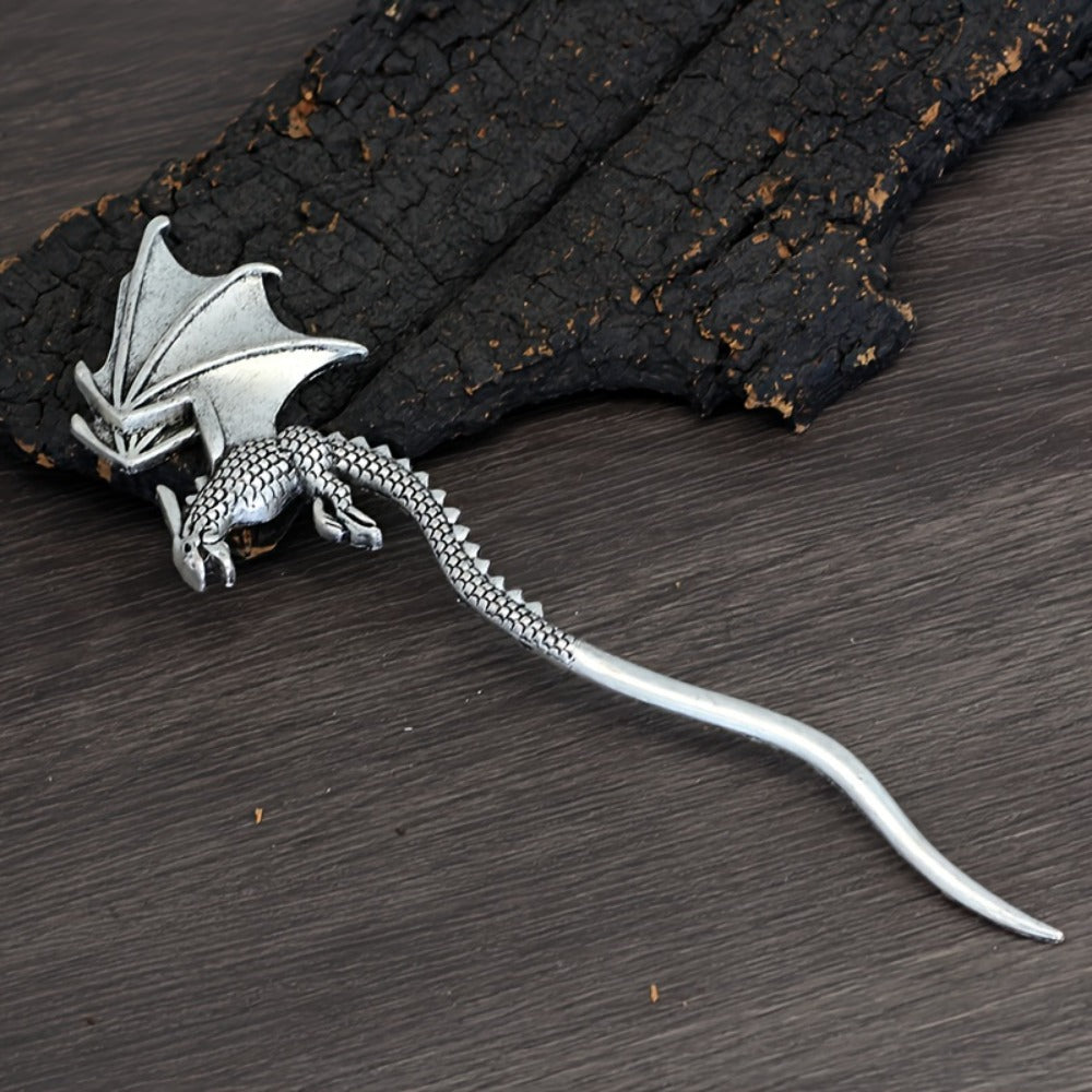 Hair Accessories - Viking Dragon Sticks for Women Set of 5 Antique Silver Metal Hairpins - product detail view 6