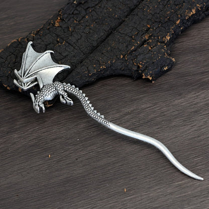 Hair Accessories - Viking Dragon Sticks for Women Set of 5 Antique Silver Metal Hairpins - product detail view 6