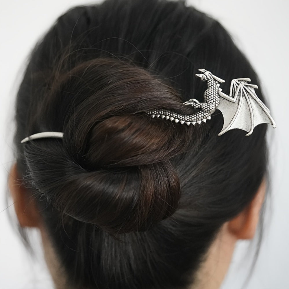 Hair Accessories - Viking Dragon Sticks for Women Set of 5 Antique Silver Metal Hairpins - product detail view 7
