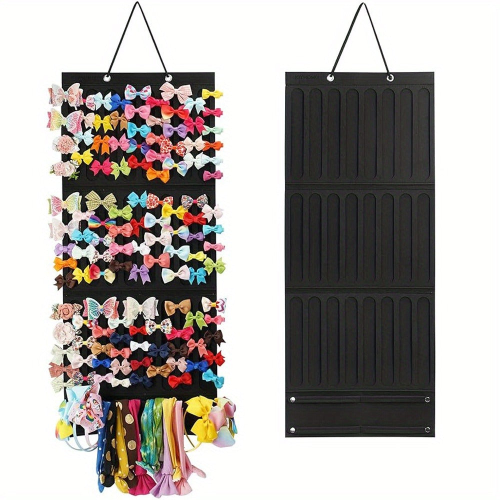 Hair Accessory Organizer - Bow Holder Felt Wall Hanging Storage Bag for Hairpins Bows Clips - product detail view 6