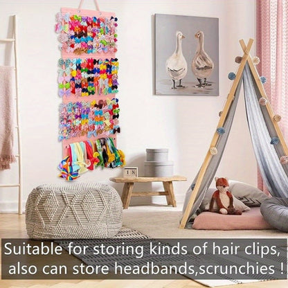 Hair Accessory Organizer - Bow Holder Felt Wall Hanging Storage Bag for Hairpins Bows Clips - product detail view 9