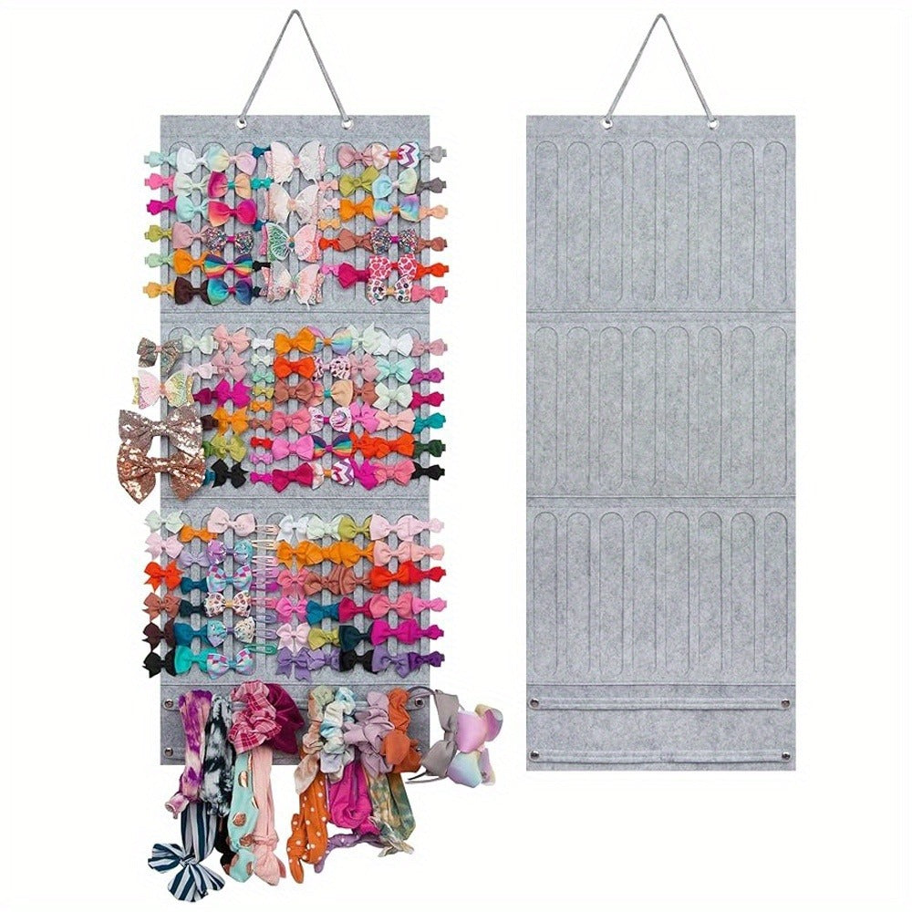 Hair Accessory Organizer - Bow Holder Felt Wall Hanging Storage Bag for Hairpins Bows Clips - product detail view 10