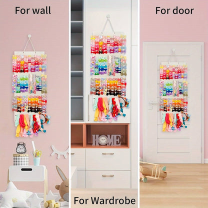 Hair Accessory Organizer - Bow Holder Felt Wall Hanging Storage Bag for Hairpins Bows Clips - product detail view 14