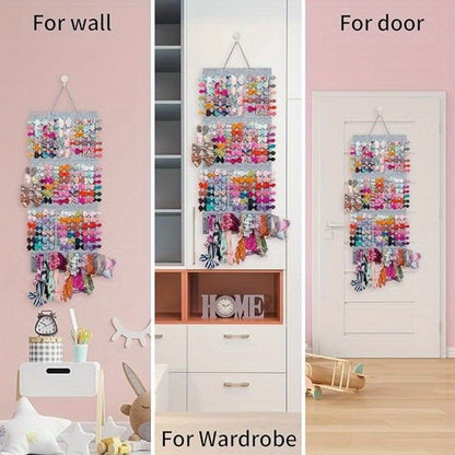 Hair Accessory Organizer - Bow Holder Felt Wall Hanging Storage Bag for Hairpins Bows Clips - product detail view 17