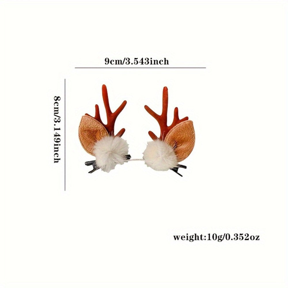 Hair Clips for Women - Christmas Reindeer Antler 8 Pieces Accessories Pom Poms Ears Xmas for - product detail view 4