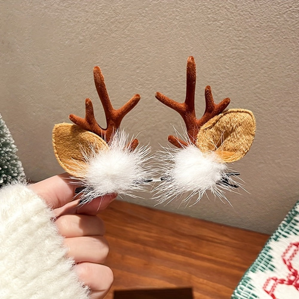 Hair Clips for Women - Christmas Reindeer Antler 8 Pieces Accessories Pom Poms Ears Xmas for - product detail view 5