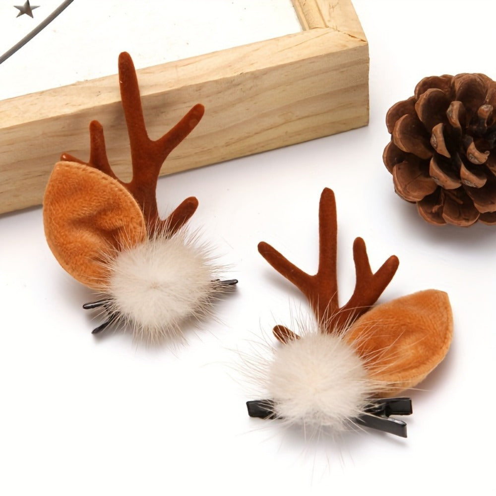Hair Clips for Women - Christmas Reindeer Antler 8 Pieces Accessories Pom Poms Ears Xmas for - product detail view 7