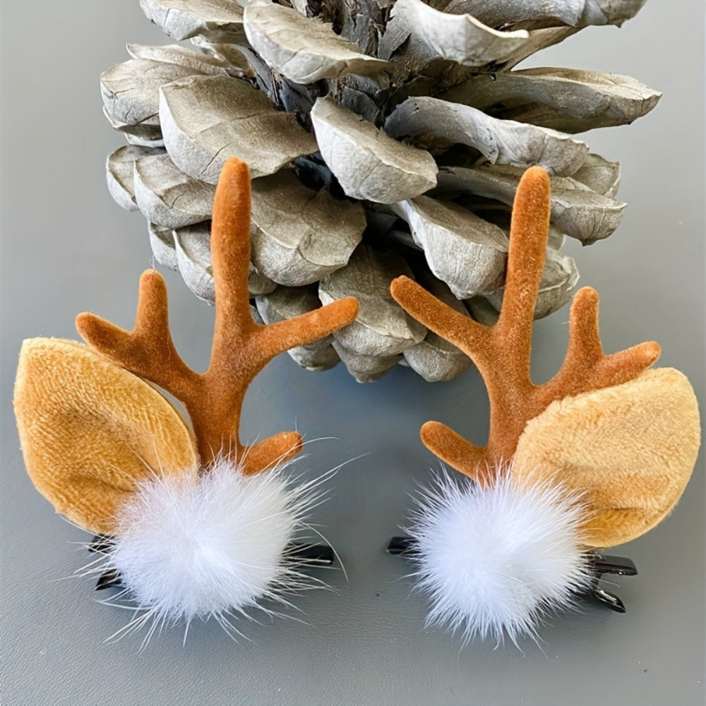 Hair Clips for Women - Christmas Reindeer Antler 8 Pieces Accessories Pom Poms Ears Xmas for - product detail view 8