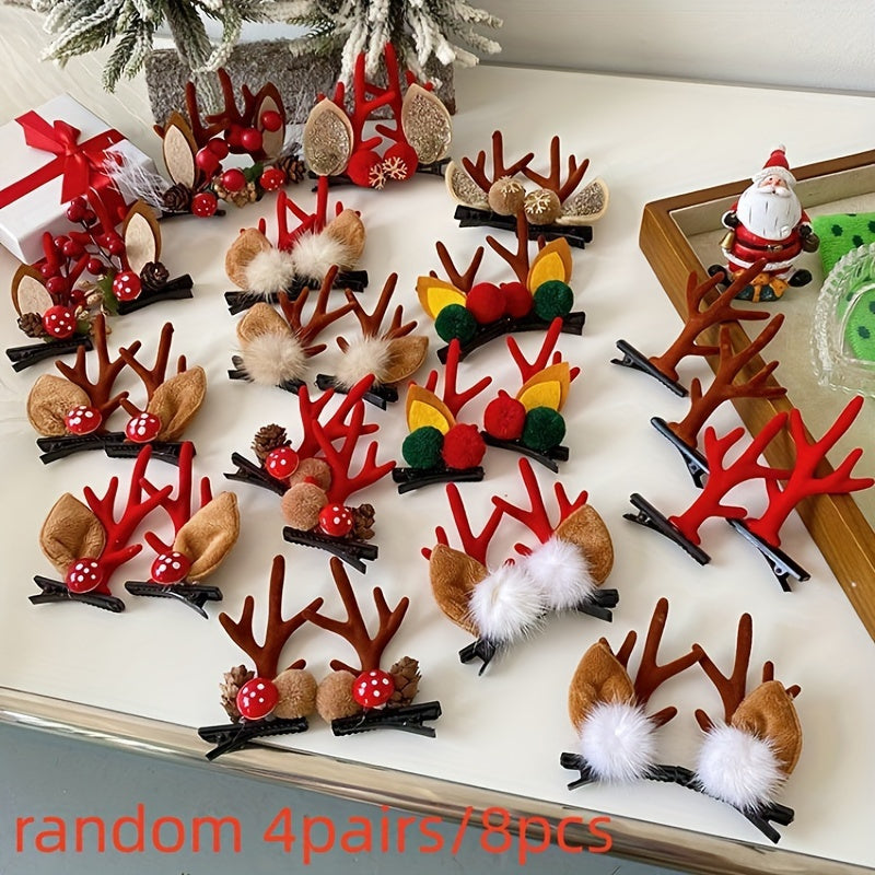Hair Clips for Women - Christmas Reindeer Antler 8 Pieces Accessories Pom Poms Ears Xmas for - product detail view 13
