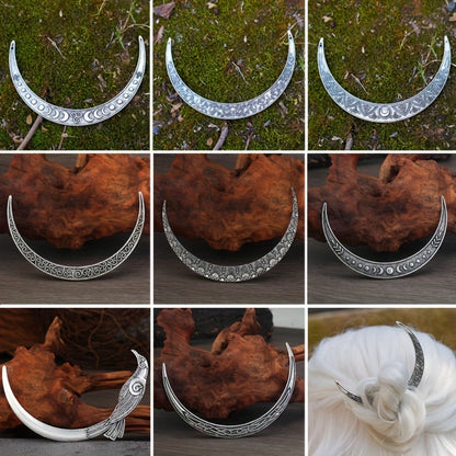 Hair Clips for Women - Crescent Moon Set 9 Pcs Viking Crow & Mandala Boho Barrettes for | Antique - main product view