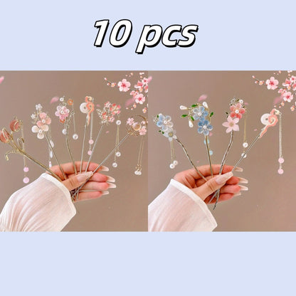 Hair Clips for Women - Flower Set 10pcs for Delicate Alloy Acrylic Floral Pins for Bridal Wedding - product detail view 3