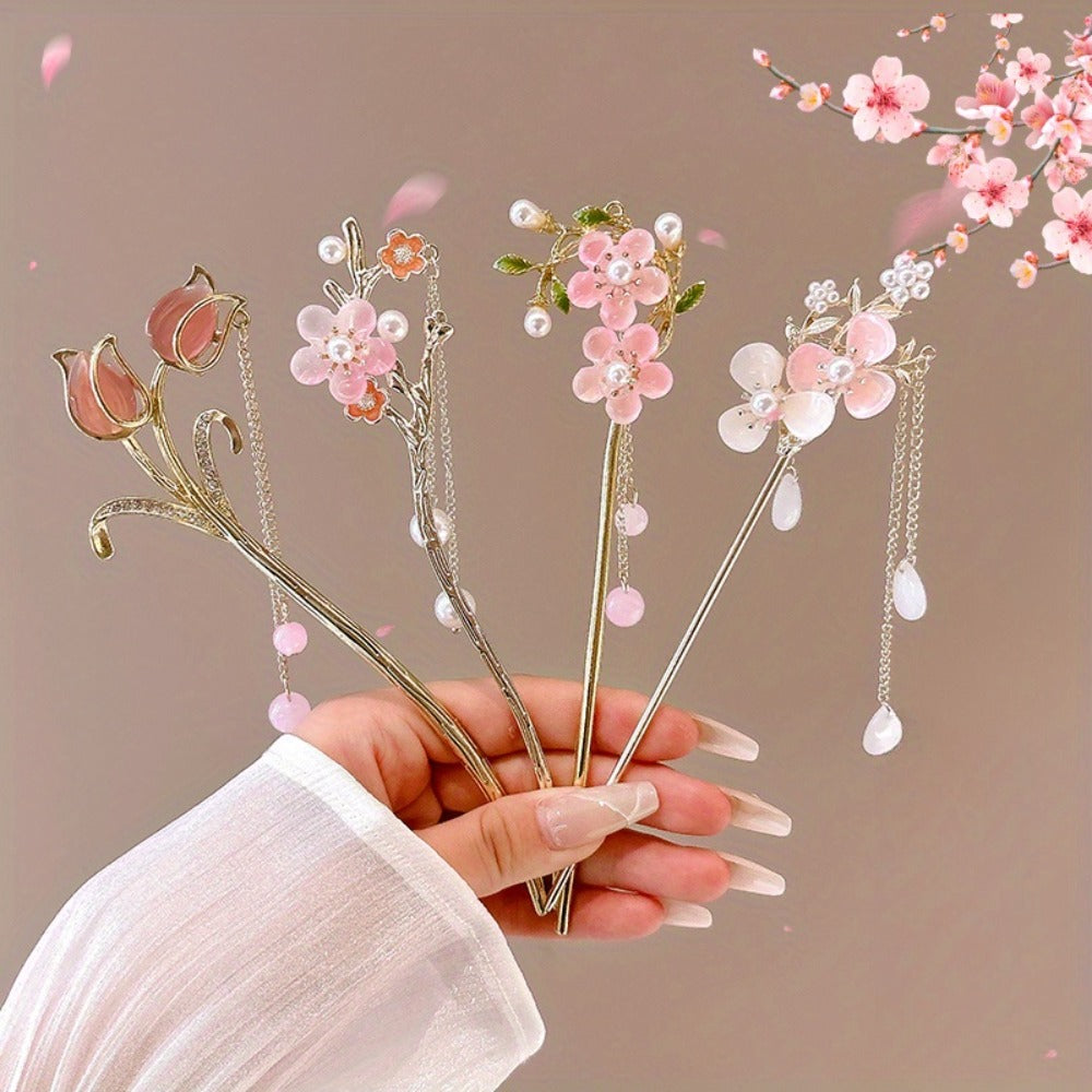 Hair Clips for Women - Flower Set 10pcs for Delicate Alloy Acrylic Floral Pins for Bridal Wedding - product detail view 6