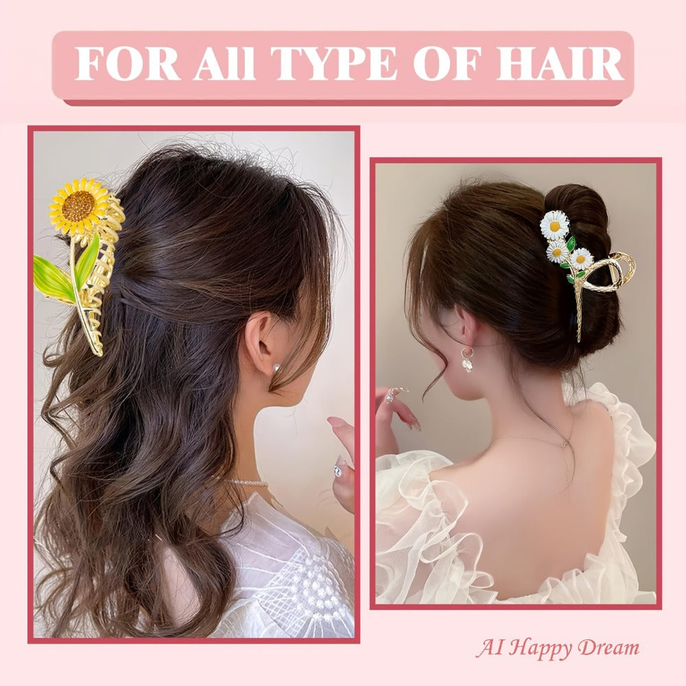 Hair Clips for Women - Metal 6pcs Large Tulip Renaissance Flower Anti-Slip Claw for Thick Thin - product detail view 6
