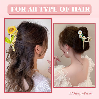 Hair Clips for Women - Metal 6pcs Large Tulip Renaissance Flower Anti-Slip Claw for Thick Thin - product detail view 6
