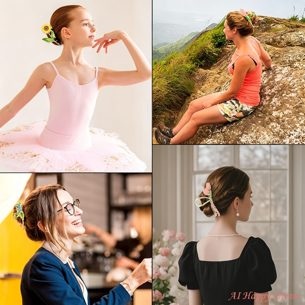 Hair Clips for Women - Metal 6pcs Large Tulip Renaissance Flower Anti-Slip Claw for Thick Thin - product detail view 8