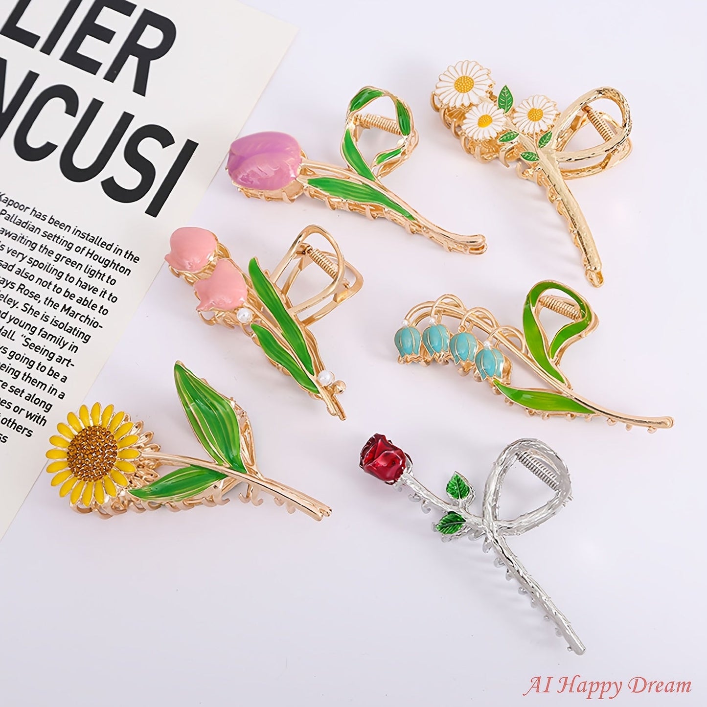 Hair Clips for Women - Metal 6pcs Large Tulip Renaissance Flower Anti-Slip Claw for Thick Thin - product detail view 9