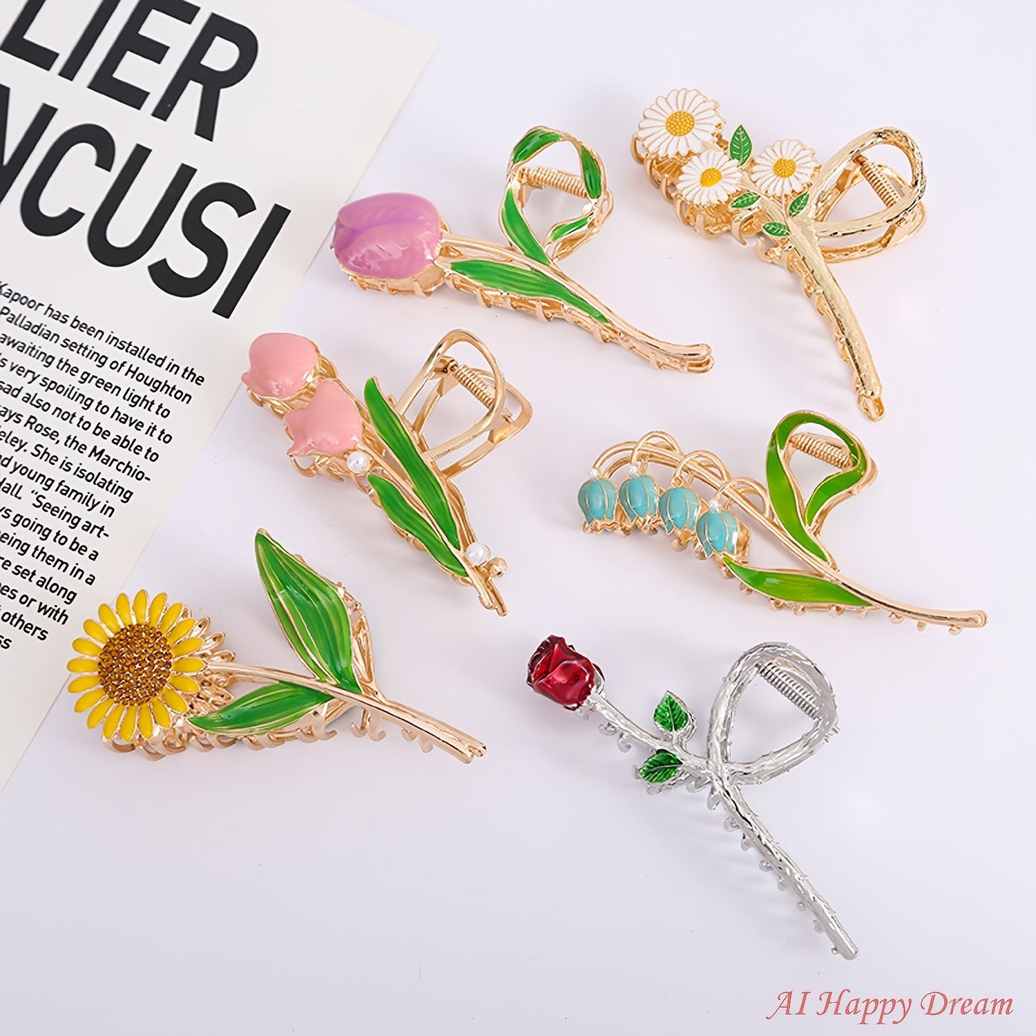 Hair Clips for Women - Metal 6pcs Large Tulip Renaissance Flower Anti-Slip Claw for Thick Thin - product detail view 9