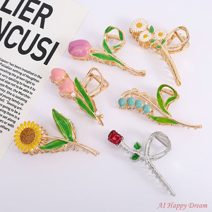 Hair Clips for Women - Metal 6pcs Large Tulip Renaissance Flower Anti-Slip Claw for Thick Thin - product detail view 9