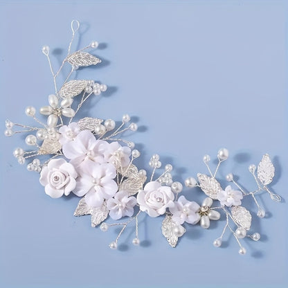 Hair Clips for Women - Pearl Floral Bridal Accessory - Artificial Pearl Leaf Wedding Headpiece - product detail view 2