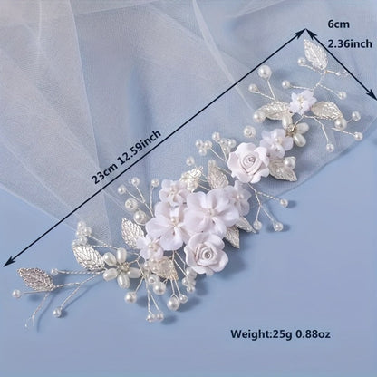 Hair Clips for Women - Pearl Floral Bridal Accessory - Artificial Pearl Leaf Wedding Headpiece - product detail view 4