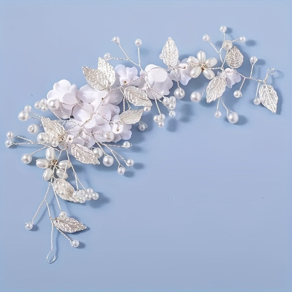 Hair Clips for Women - Pearl Floral Bridal Accessory - Artificial Pearl Leaf Wedding Headpiece - product detail view 7