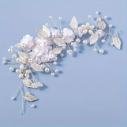 Hair Clips for Women - Pearl Floral Bridal Accessory - Artificial Pearl Leaf Wedding Headpiece - product detail view 7