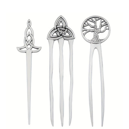 Hair Clips for Women - Pins Set for 3pcs Viking Celtic Knot Tree of Life Crescent Moon Butterfly - main product view