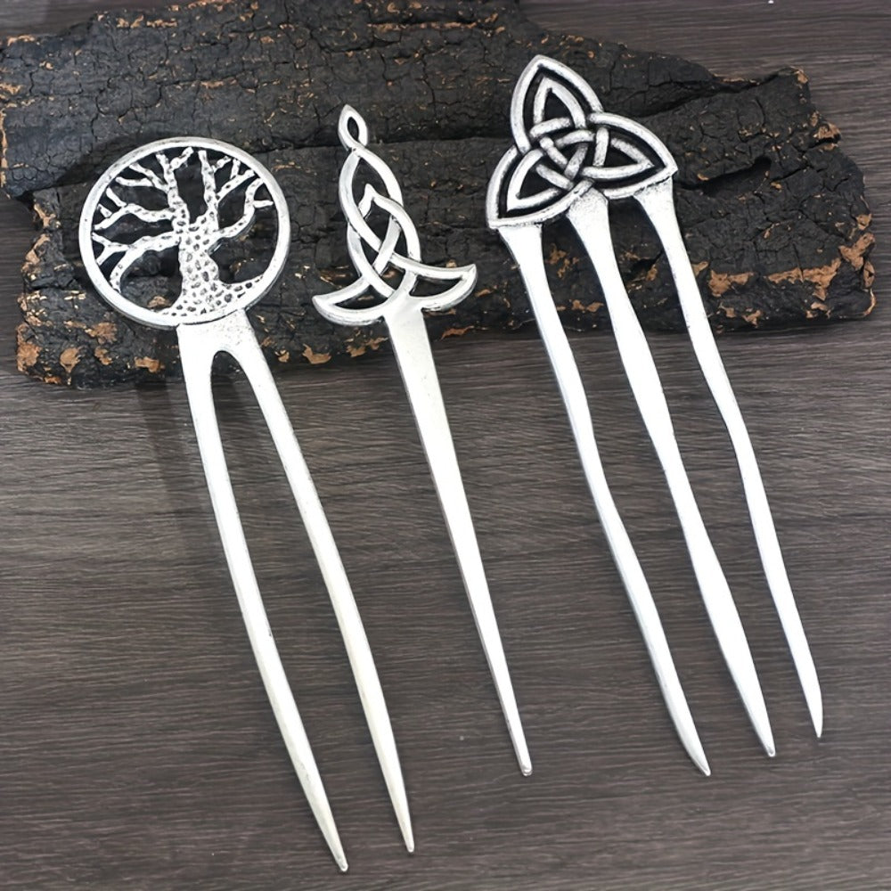 Hair Clips for Women - Pins Set for 3pcs Viking Celtic Knot Tree of Life Crescent Moon Butterfly - product detail view 7